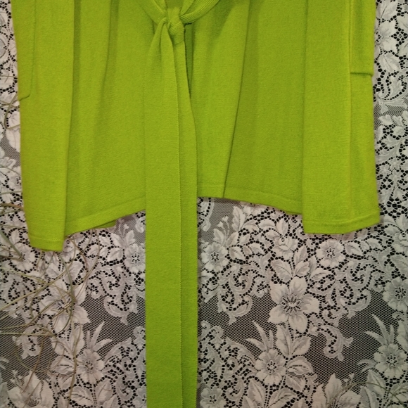 Du Jour apple lime green sleeveless draped open front knit top belt and pockets - Picture 4 of 4
